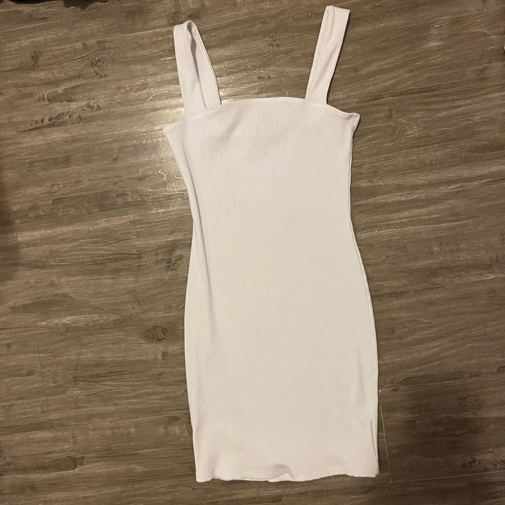 WHITE RIBBED BODYCON MINIDRESS